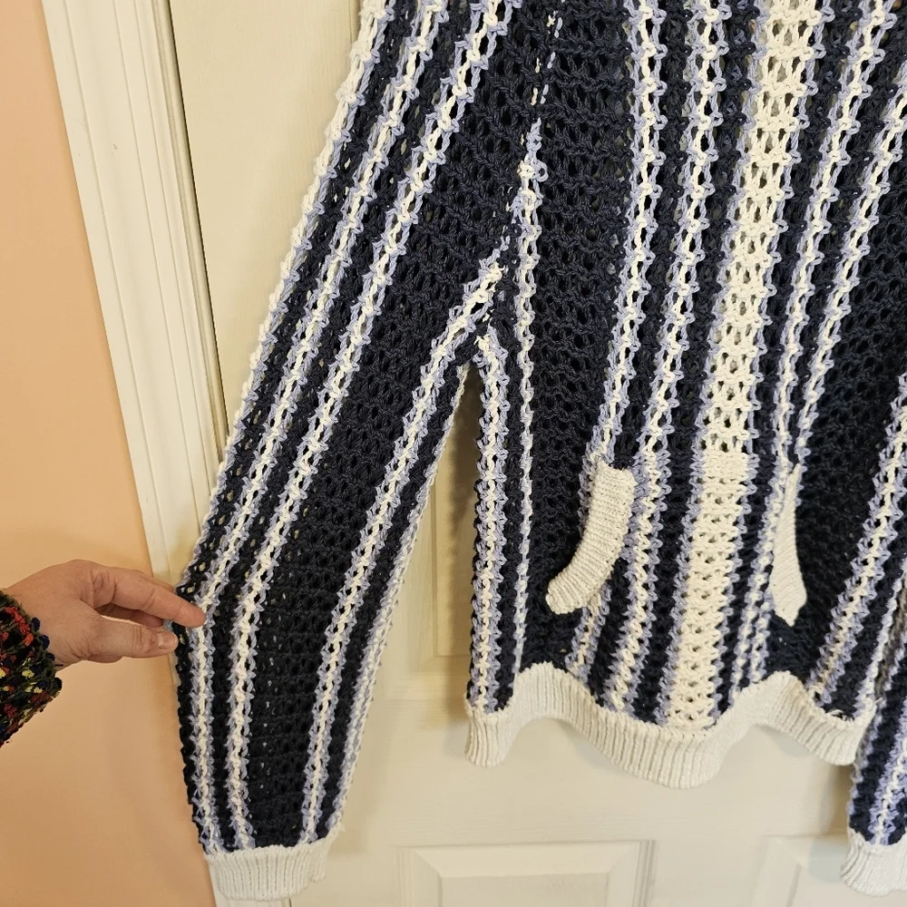 Free People Beach Crochet Striped Dayton Sweater Midnight Rain Combo